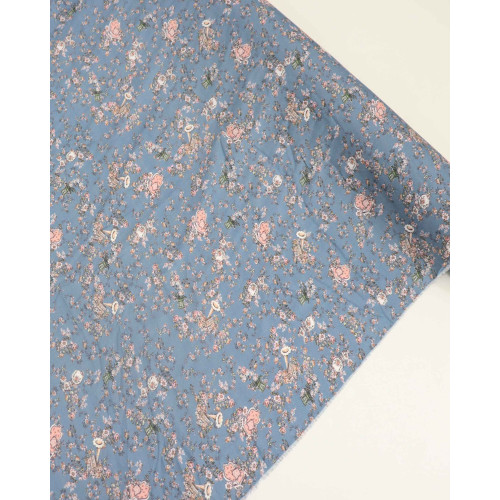 Tecido Viscose Texturizada Liberty e Desenhos Rosê e Azul