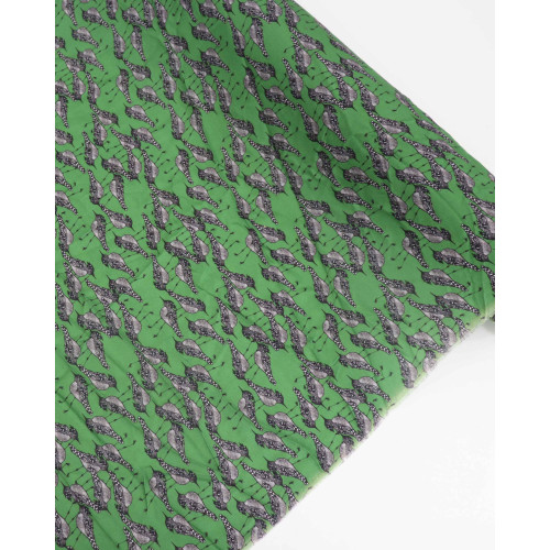 Tecido Crepe de Viscose Pássaros Preto, Branco e Verde Musgo (0.5m)