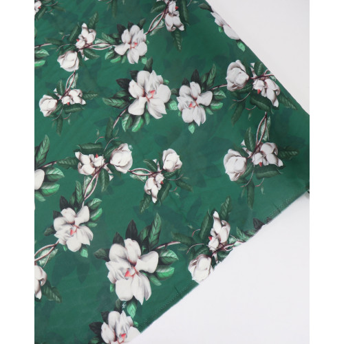 Tecido Cambraia Magnólia Offwhite e Verde Esmeralda
