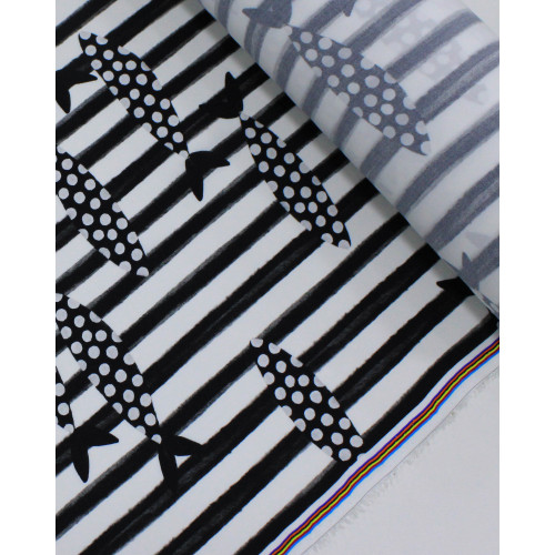 Tecido Viscose Premium Sardine Listrado e Poá Preto e Branco