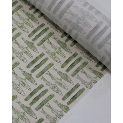 Tecido Viscose Premium Sardine Estampada Verde Menta Sálvia e Creme