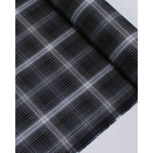 Tecido Linho Misto Italiano Multi Quadriculado Cinza e Preto