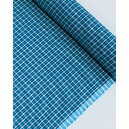 Tecido Linho Misto Italiano Micro Quadriculados Branco e Tons de Azul