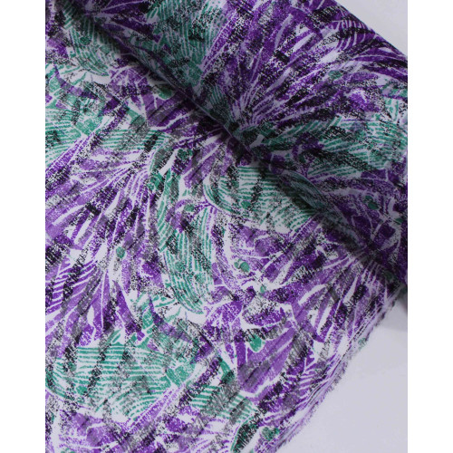 Tecido Crepe Chiffon Brocado Listras Abstratas Verde e Roxo