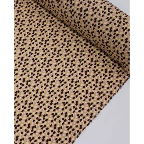 Tecido Viscose Pingos Sobrepostos Colorido e Bege