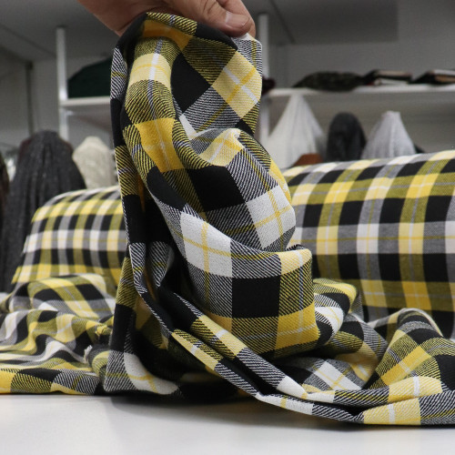 Tecido Flanela Mista Xadrez Branco, Preto e Amarelo
