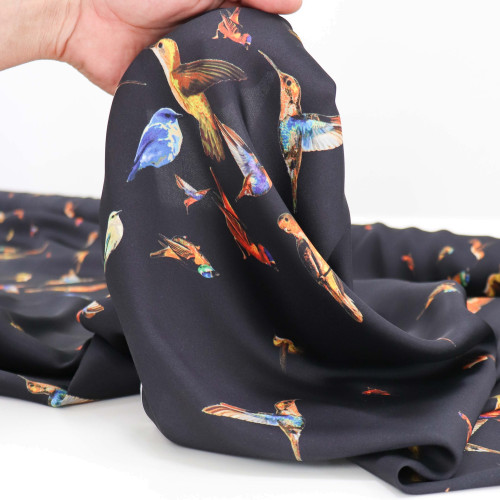 Tecido Crepe Silk Italiano Sarjado Acetinado Estampa Digital Pássaros
