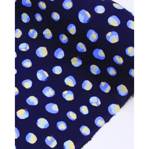 Tecido Viscose Poá Estampado Creme e Tons de Azul (Com Leves Defeitos)