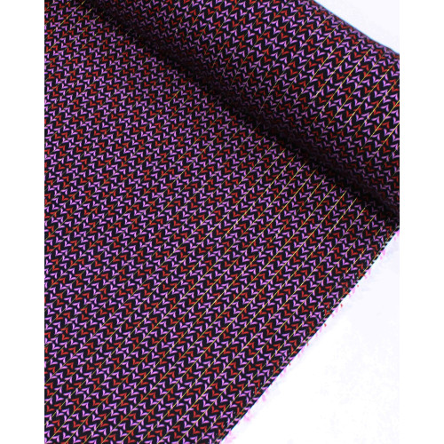 Tecido Viscose com Lurex Micro Estampa Rosa, Vermelho e Preto