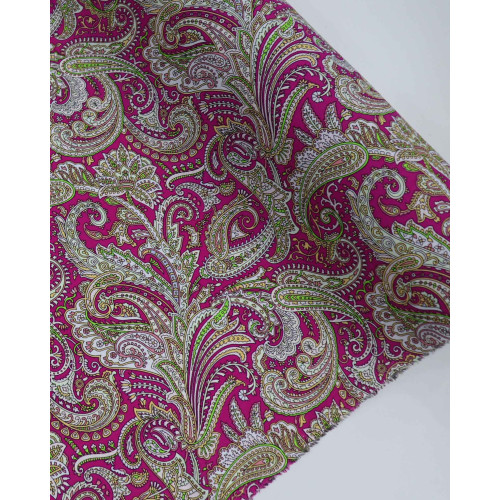 Tecido Viscose Texturizada Estampa Boho Verde e Rosa