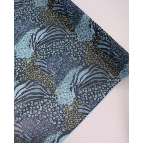 Tecido Crepe Chiffon Multi Estampado Tons de Azul