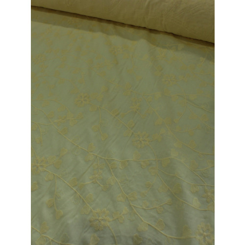 Tecido Cambraia de Algodão Bordada Corações Flores e Ramos Amarelo