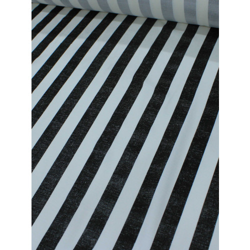 Tecido Crepe de Viscose Macro Listras Preto e Branco