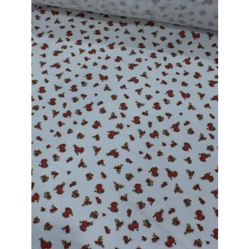 Tecido Sarja Mista com Elastano Micro Rosas Branco