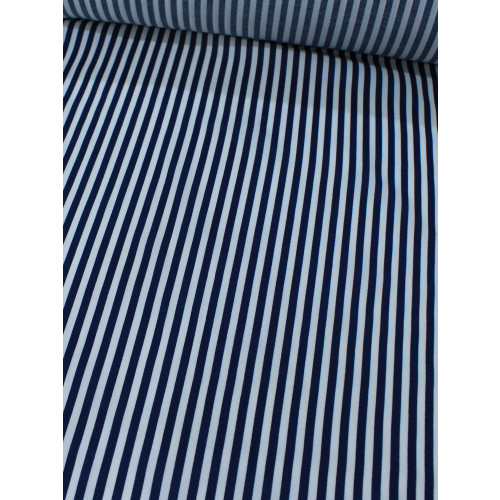 Tecido Viscose Mista Maquinetada Listras Azul Marinho e Branco