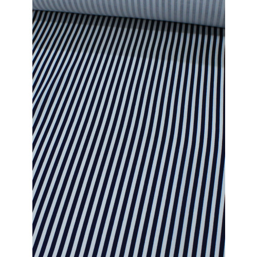 Tecido Alfaitaria de Viscose Listras Azul Marinho e Branco