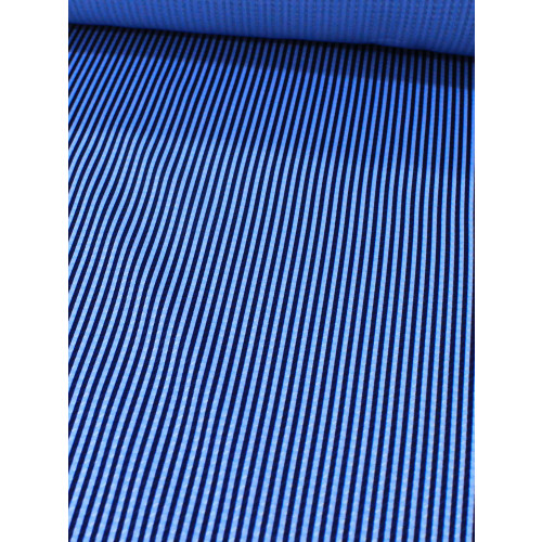 Tecido Viscose Mista Grossa Maquinetada Listras Tons de Azul e Preto