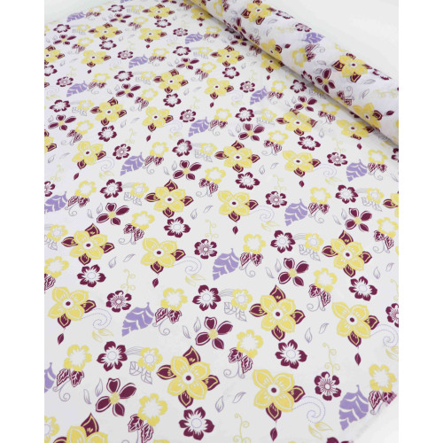 Tecido Crepe Chiffon Floral Amarelo, Vinho e Offwhite