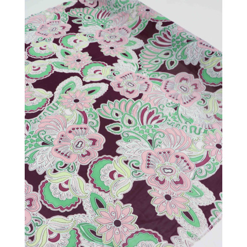 Tecido Crepe Chiffon Floral e Pontilhados Verde e Vinho (0.8m)