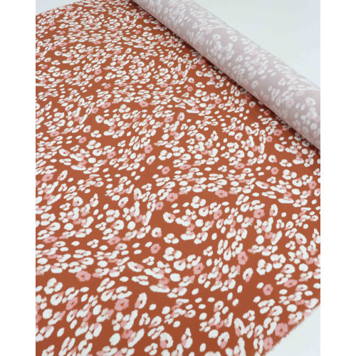 Tecido Viscose Premium Animal Print Branco, Rosa e Terracota