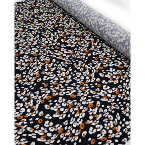 Tecido Viscose Premium Animal Print Branco, Laranja e Preto