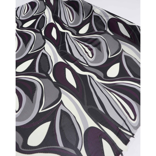 Tecido Crepe Chiffon Ondulado Abstrato com Lurex Roxo e Preto