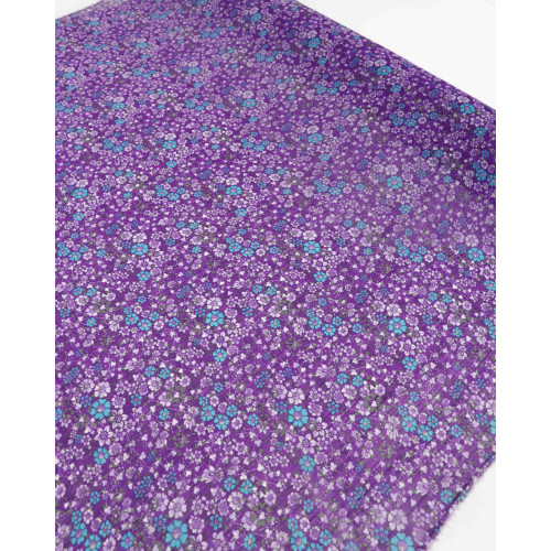 Tecido Crepe Chiffon Texturizado Floral Azul e Roxo