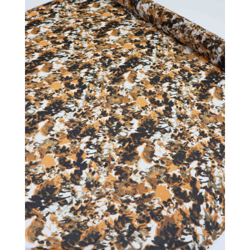 Tecido Crepe Chiffon Pintura Abstrata Laranja e Preto (1m)