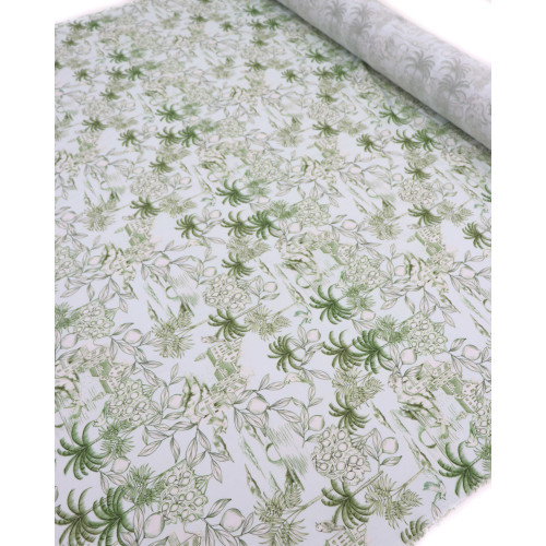 Tecido Viscose Premium Toile de Jouy Limões Verde e Branco Gelo