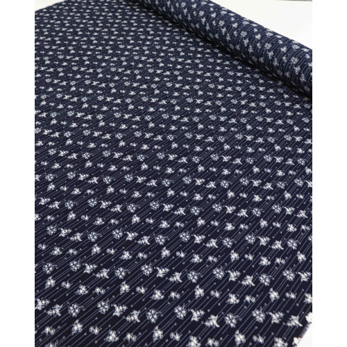Tecido Crepe Bubble Liberty Offwhite e Azul Marinho