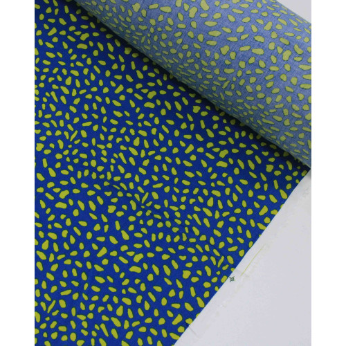 Tecido Viscose Pingos Irregulares Verde Oliva e Azul