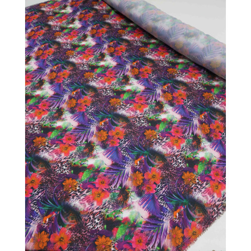 Tecido Crepe Silk Floral e Animal Print Colorido
