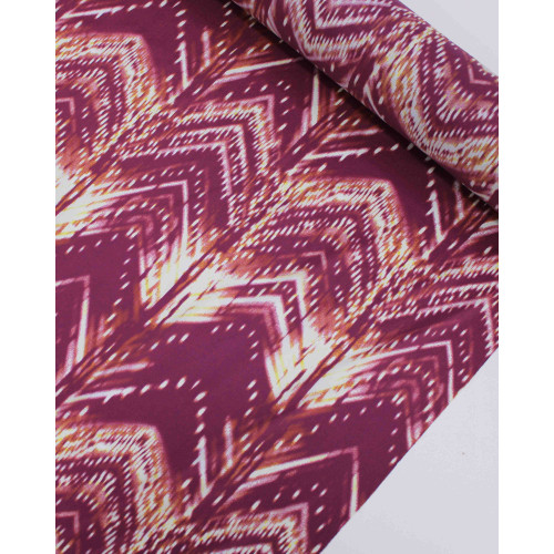 Tecido Tactel Fino Listras Étnicas Abstratas Amarelo e Roxo