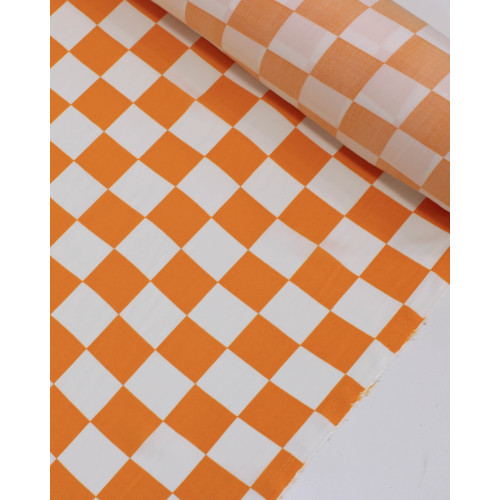 Tecido Viscose Xadrez Branco e Laranja