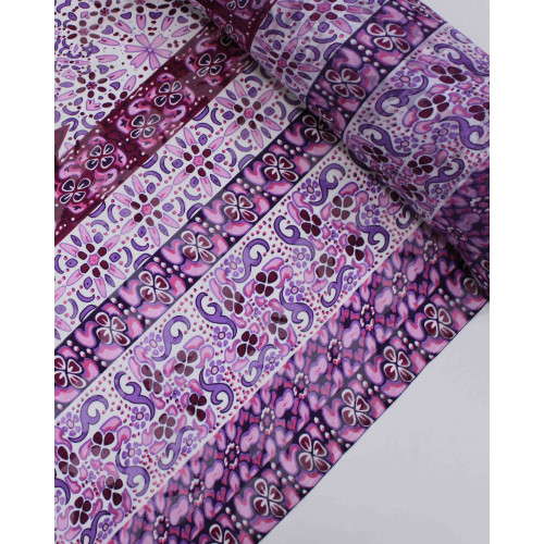 Tecido Crepe Chiffon Brocado Multi Listras Estampadas Tons de Rosa e Branco