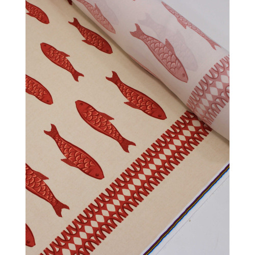 Tecido Viscose Premium Barrado Sardina Decrescente Vermelho e Creme