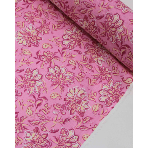 Tecido Linho Misto Italiano Ramos Florais Amarelo e Tons de Rosa