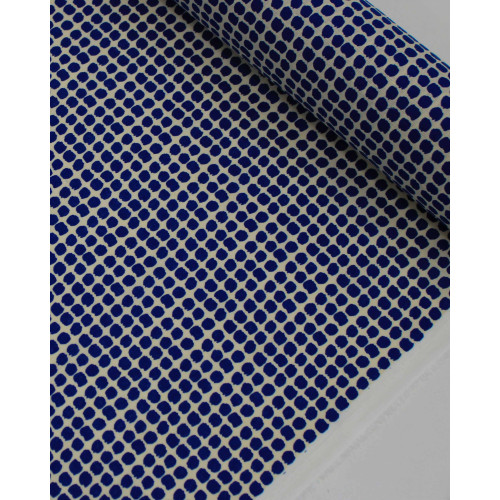 Tecido Linho Misto Italiano Pingos Azul Marinho e Offwhite