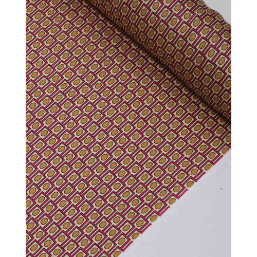 Tecido Crepe Silk Italiano Geométricos Rosa e Tons de Bege