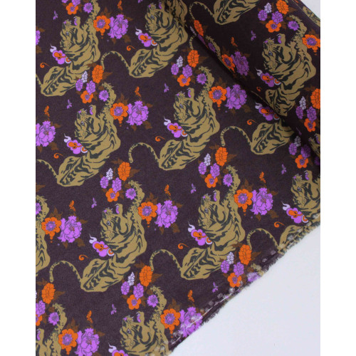 Tecido Crepe Chiffon Italiano Tigres e Flores Colorido