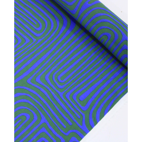 Tecido Cambraia de Algodão Italiano Listras Étnicas Verde e Azul