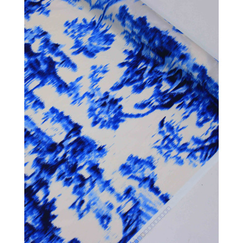 Tecido Tricoline Italiano Estampa Abstrata Tons de Azul e Offwhite