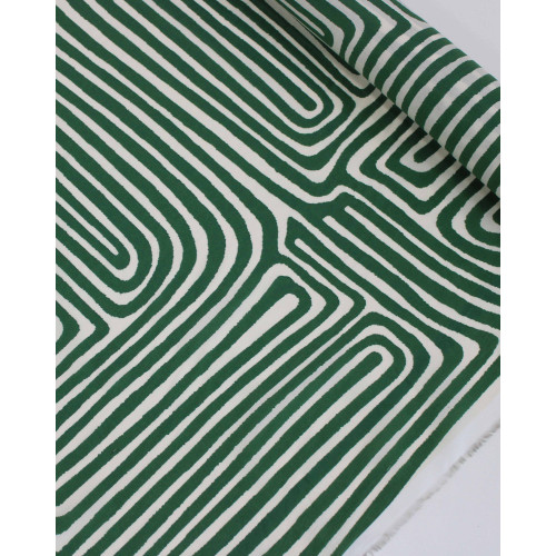 Tecido Cambraia de Algodão Italiano Listras Étnicas Verde e Offwhite