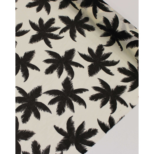 Tecido Cambraia Mista Macro Folhagens Tropicais Preto e Creme