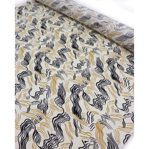 Tecido Viscose Riscos Abstratos Preto e Creme