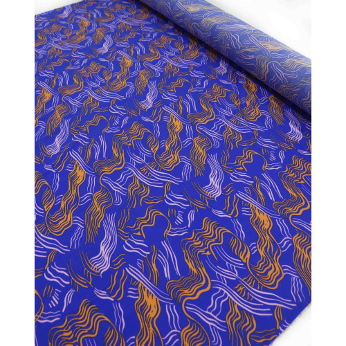 Tecido Viscose Riscos Abstratos Laranja e Azul