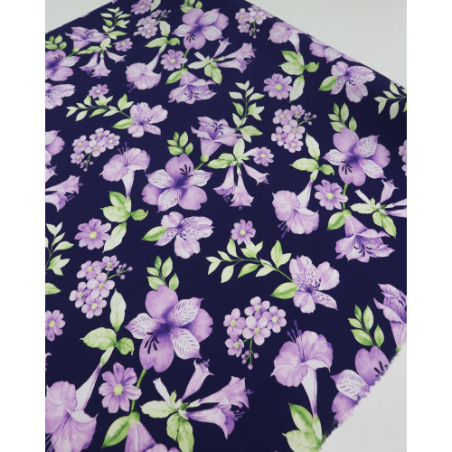 Tecido Viscose Macro Floral Lilás e Azul Marinho