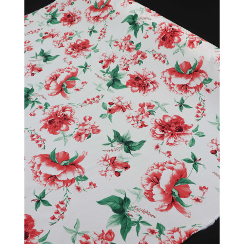 Tecido Viscose Macro Floral Vermelho e Branco