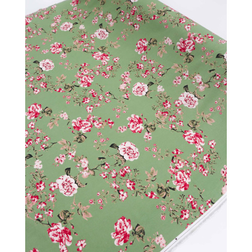 Tecido Linho Misto Floral Provençal Rosa e Pistache