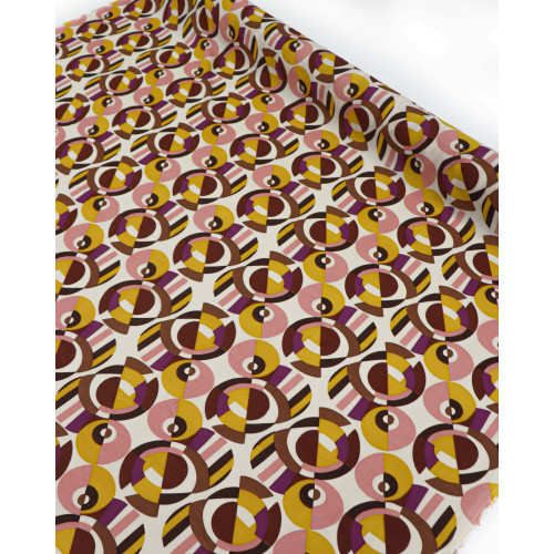 Tecido Viscose Geométricos Circulares Marrom e Creme (0.5m)